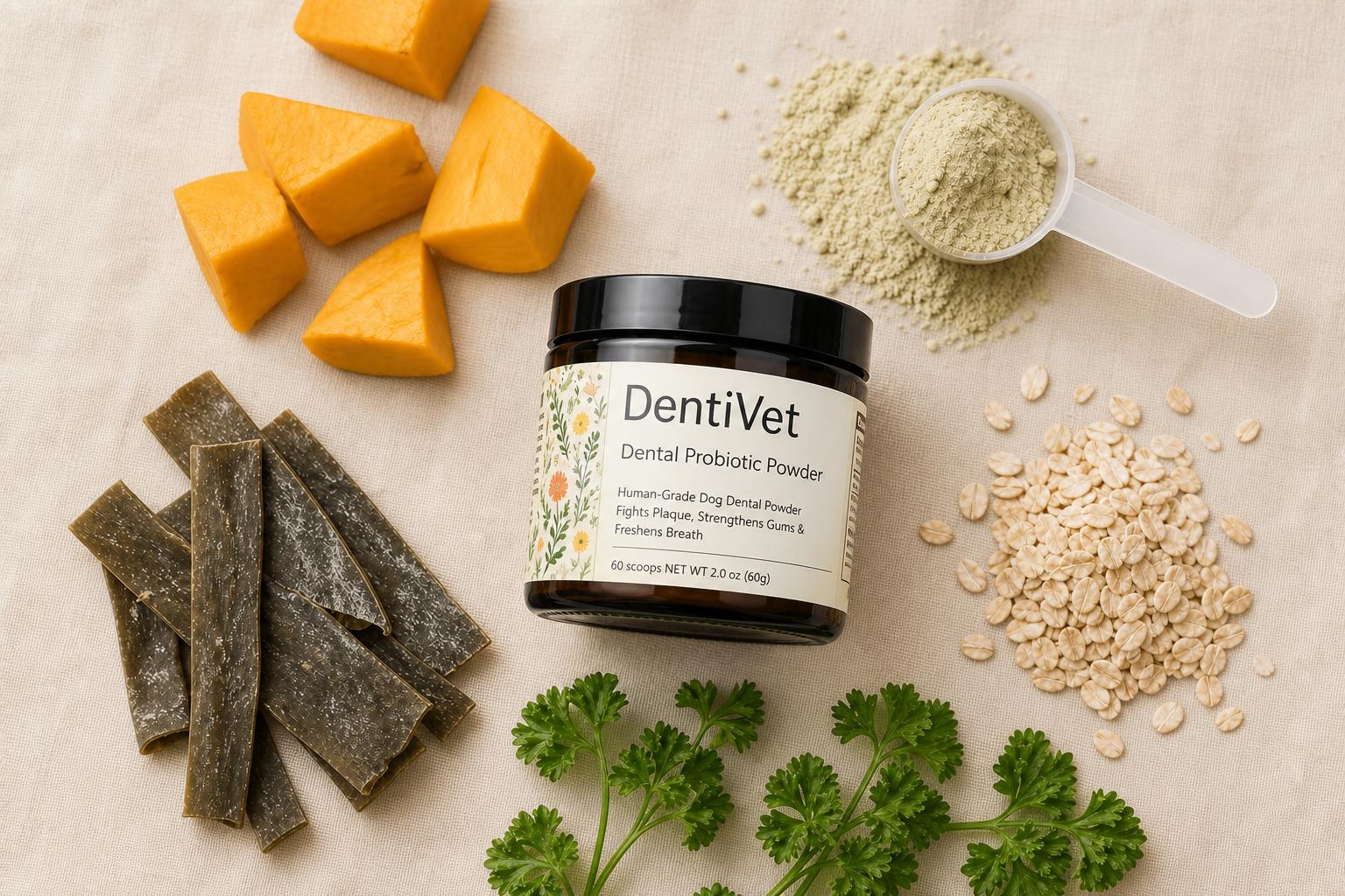 Ingredientes de DentiVet, polvo probiótico dental para perros